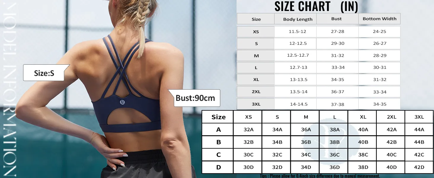 Running Girl Sports Bra size chart